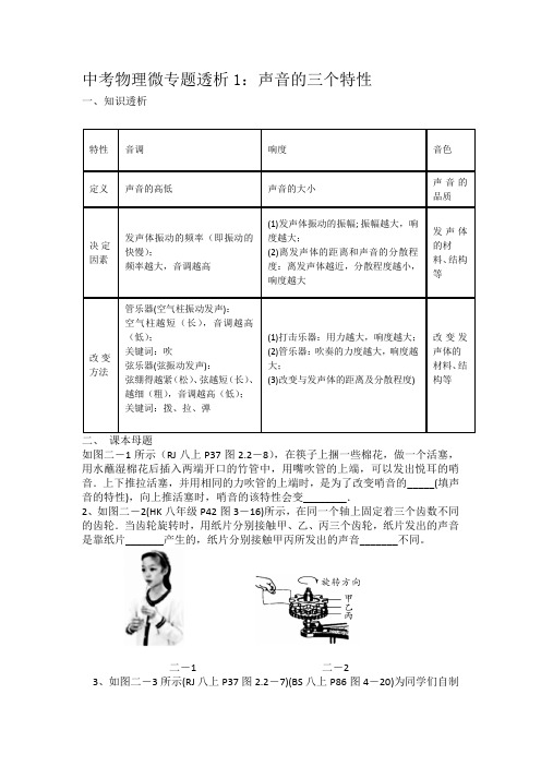 中考物理微专题透析1：声音的三个特性(解析版)