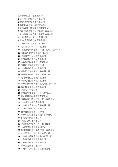 医疗器械百强企业