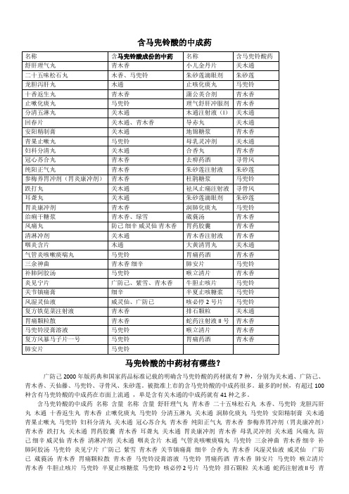 含马兜铃酸的中成药