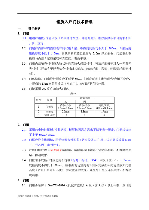 入户门技术标准要求