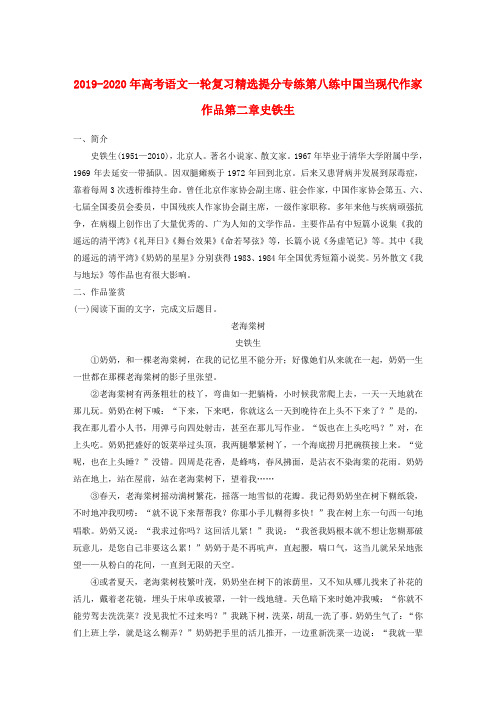 2019-2020年高考语文一轮复习精选提分专练第八练中国当现代作家作品第二章史铁生