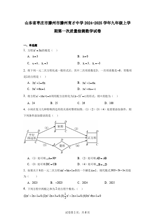 山东省枣庄市滕州市滕州育才中学2024-2025学年九年级上学期第一次质量检测数学试卷