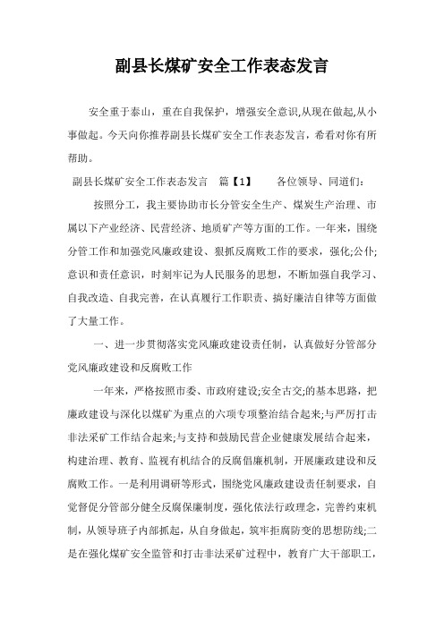 副县长煤矿安全工作表态发言