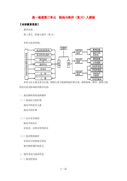 高一地理第三单元  陆地与海洋(复习)人教版知识精讲