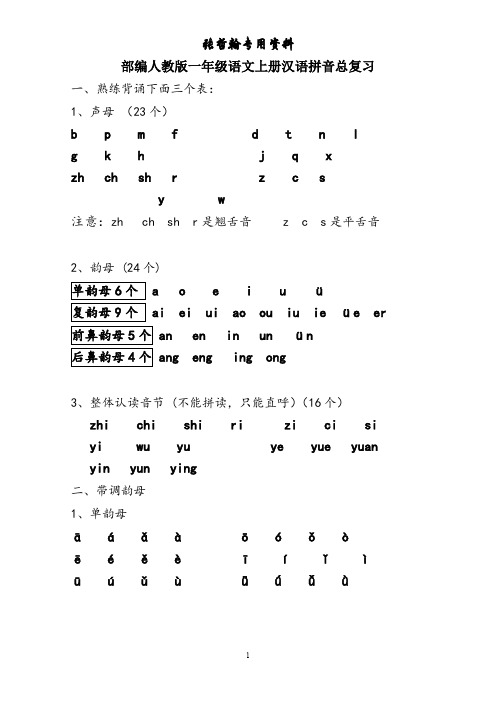 部编人教版一年级语文上册汉语拼音总复习