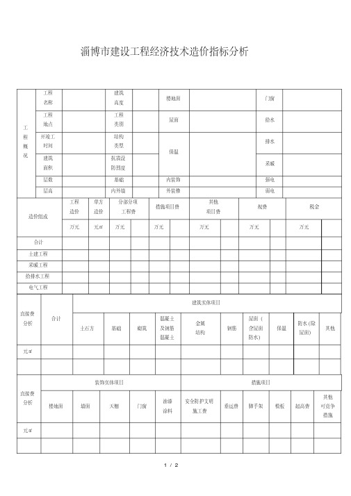 淄博市建设工程经济技术造价指标分析