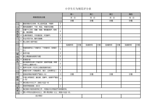 小学生日常行为规范打分表