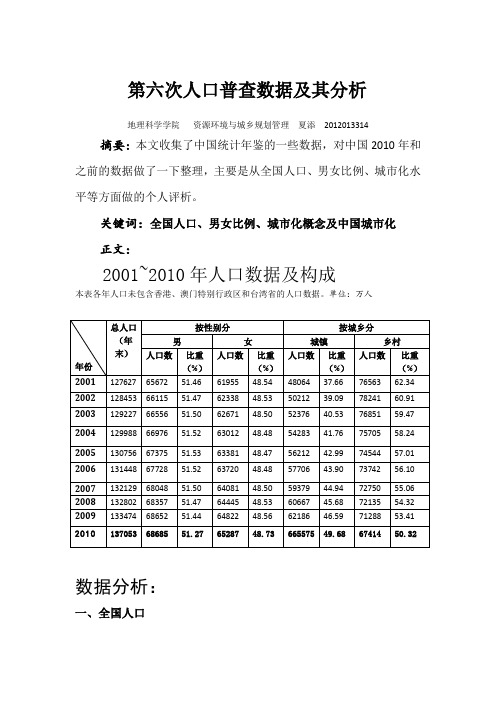 第六次人口普查数据及其数据分析