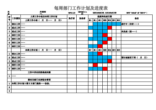 最新每周部门工作计划及进度表excel模板最新