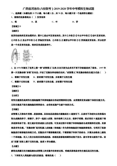 广西省河池市(六校联考)2019-2020学年中考模拟生物试题含解析