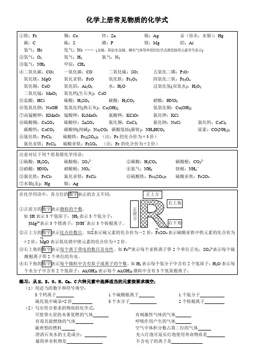 化学上册常见物质的化学式