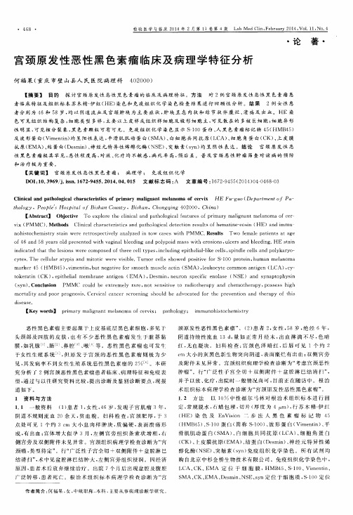 宫颈原发性恶性黑色素瘤临床及病理学特征分析