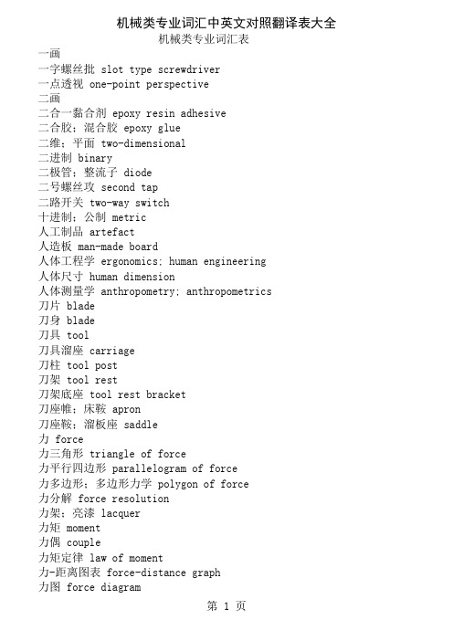 机械类专业词汇中英文对照翻译表大全英语学习外语学习教育专区