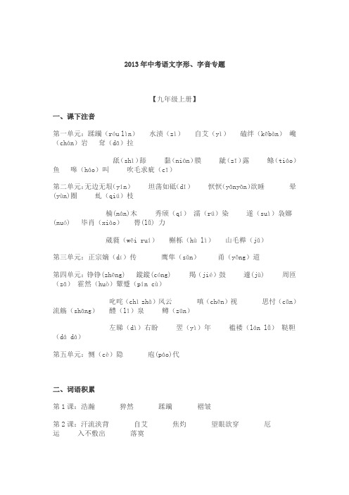 2013年中考语文字形、字音专题