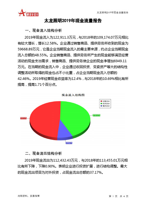 太龙照明2019年现金流量报告