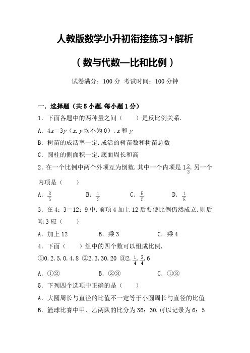 人教版数学小升初衔接练习+解析(数与代数—比和比例)