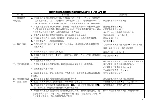 临床科室医院感染预防控制检查标准(护士部分)