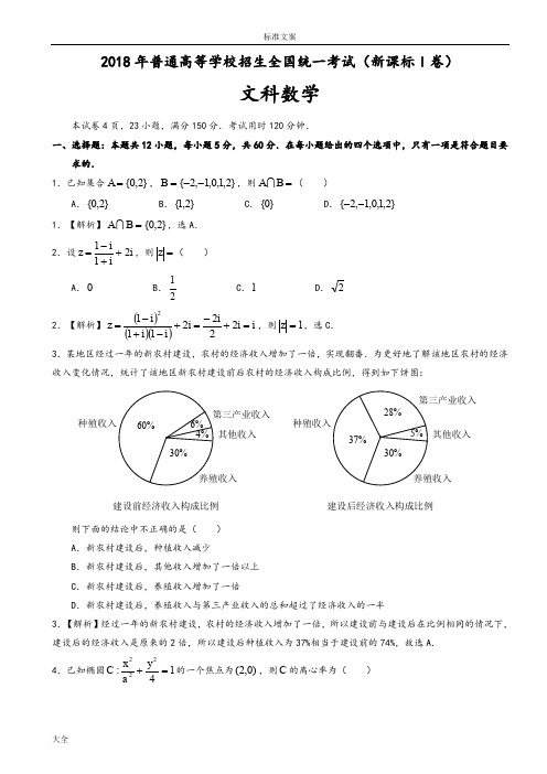 2018全国高考1卷文科数学-详细解析汇报word精美版