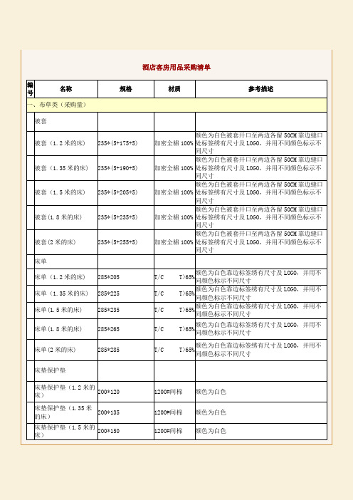 酒店集团酒店客房用品标准清单