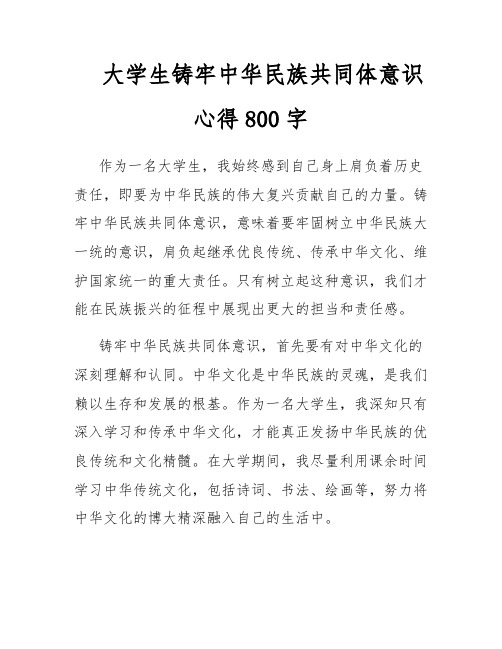 大学生铸牢中华民族共同体意识心得800字