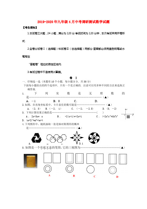 2019-2020年九年级4月中考调研测试数学试题