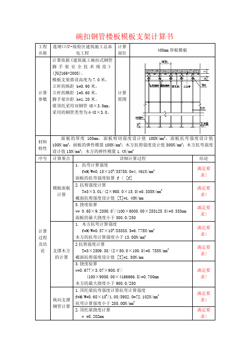 400厚板模板(碗扣式支撑)计算书