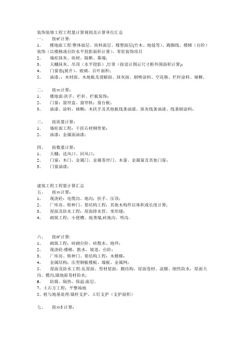 装饰装修工程工程量计算规则及计算单位汇总装饰预算辅助资料