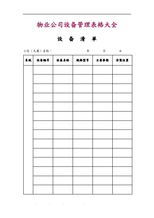 物业公司设备管理表格大全