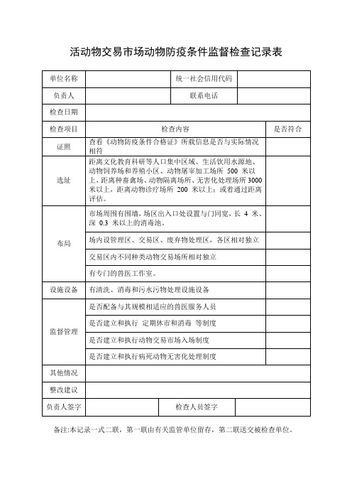 8-6活动物交易市场动物防疫条件监督检查记录表