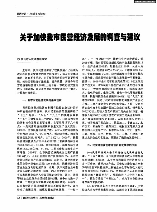 关于加快我市民营经济发展的调查与建议