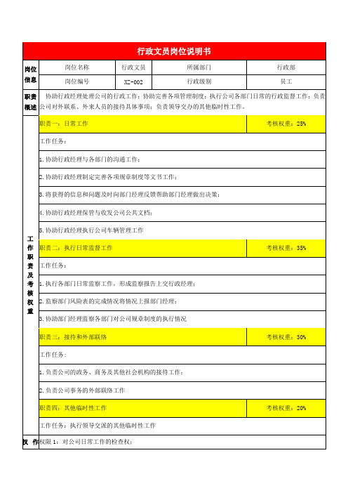 参考-行政文员岗位说明书