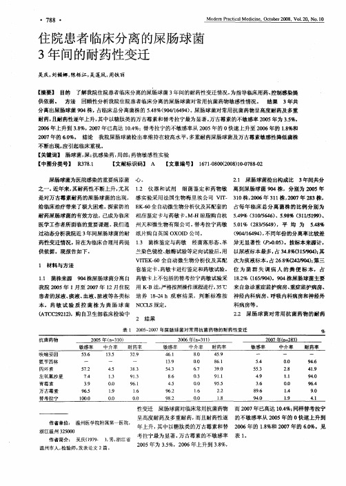 住院患者临床分离的屎肠球菌3年间的耐药性变迁