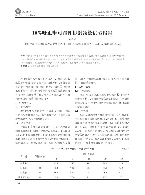 10%吡虫啉可湿性粉剂药效试验报告