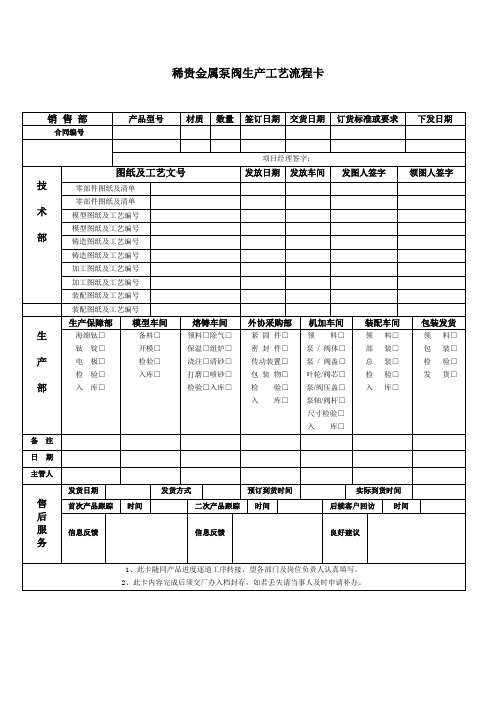 泵阀生产工艺流程卡