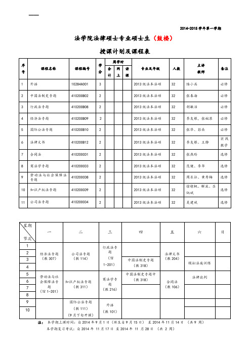 南大2014—2015 法律硕士课表