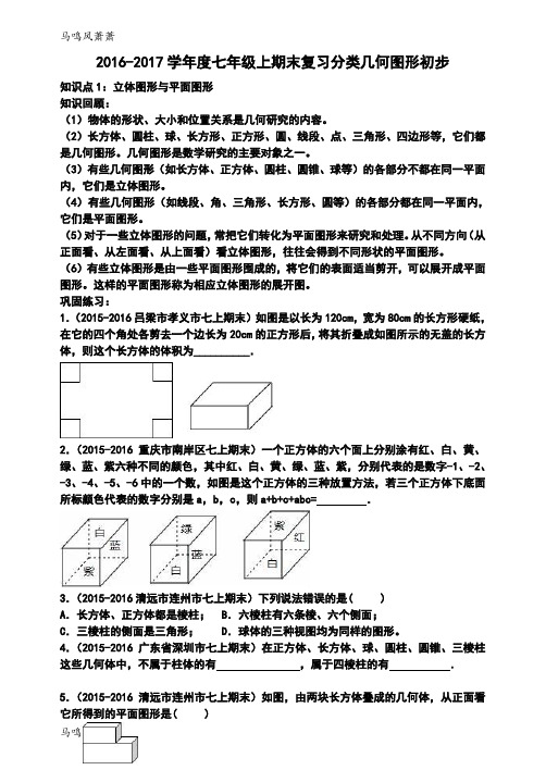 华师大版七年级数学上册-期末复习分类几何图形初步.docx