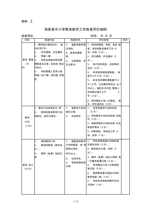 海原县中小学教育教学工作评价表