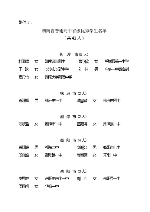 湖南省优秀学生名单