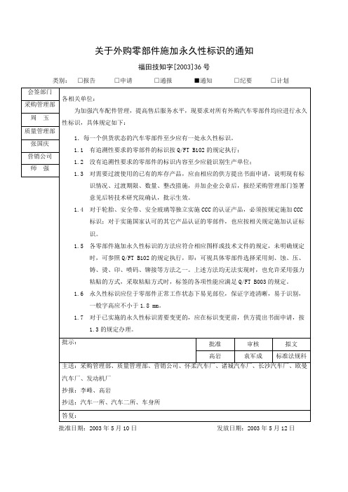 关于零部件标识