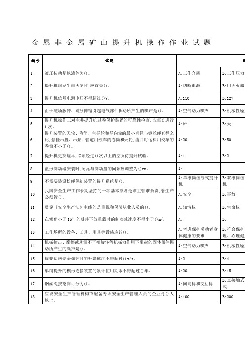 全新金属非金属矿山提升机操作作业试题