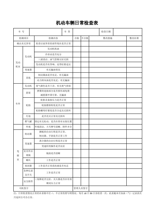 机动车辆日常检查表