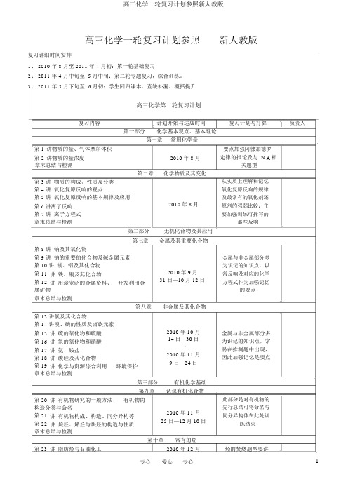 高三化学一轮复习计划参考新人教版