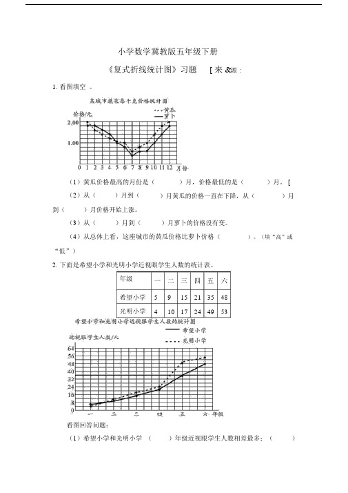 小学数学冀教版五年级下册《认识复式折线统计图》习题.docx