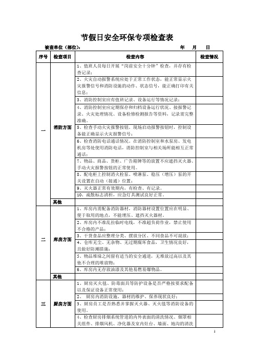 节假日安全环保专项检查表