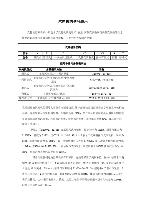 汽轮机的型号表示