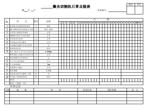 激光切割机日常点检表