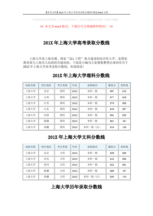 【参考文档】201X年上海大学高考录取分数线-精选word文档 (3页)