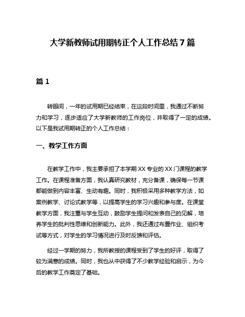 大学新教师试用期转正个人工作总结7篇