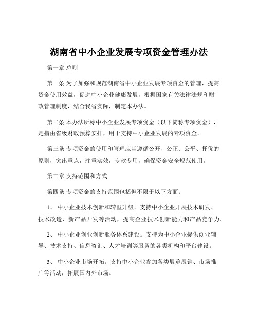 湖南省中小企业发展专项资金管理办法