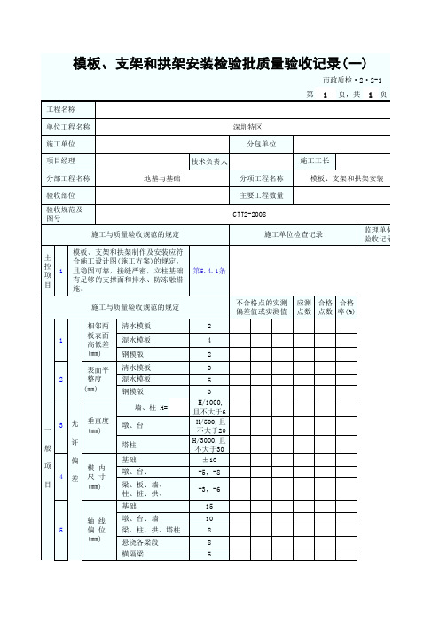 模板、支架和拱架安装检验批质量验收记录(一)